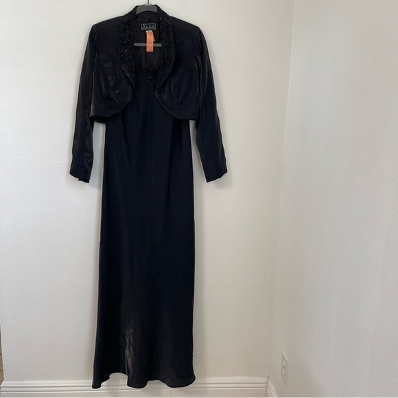 Alex Evenings Dresses & Skirts - Alex Evening Black Beaded Tank Dress and Bested Trimmed Jacket Set Size 10